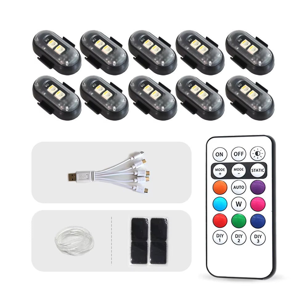 4/10X Car LED Light Multifunctional Car LED Warning Light, Rechargeable Wireless Car Light with Remote Control, Decorative Light