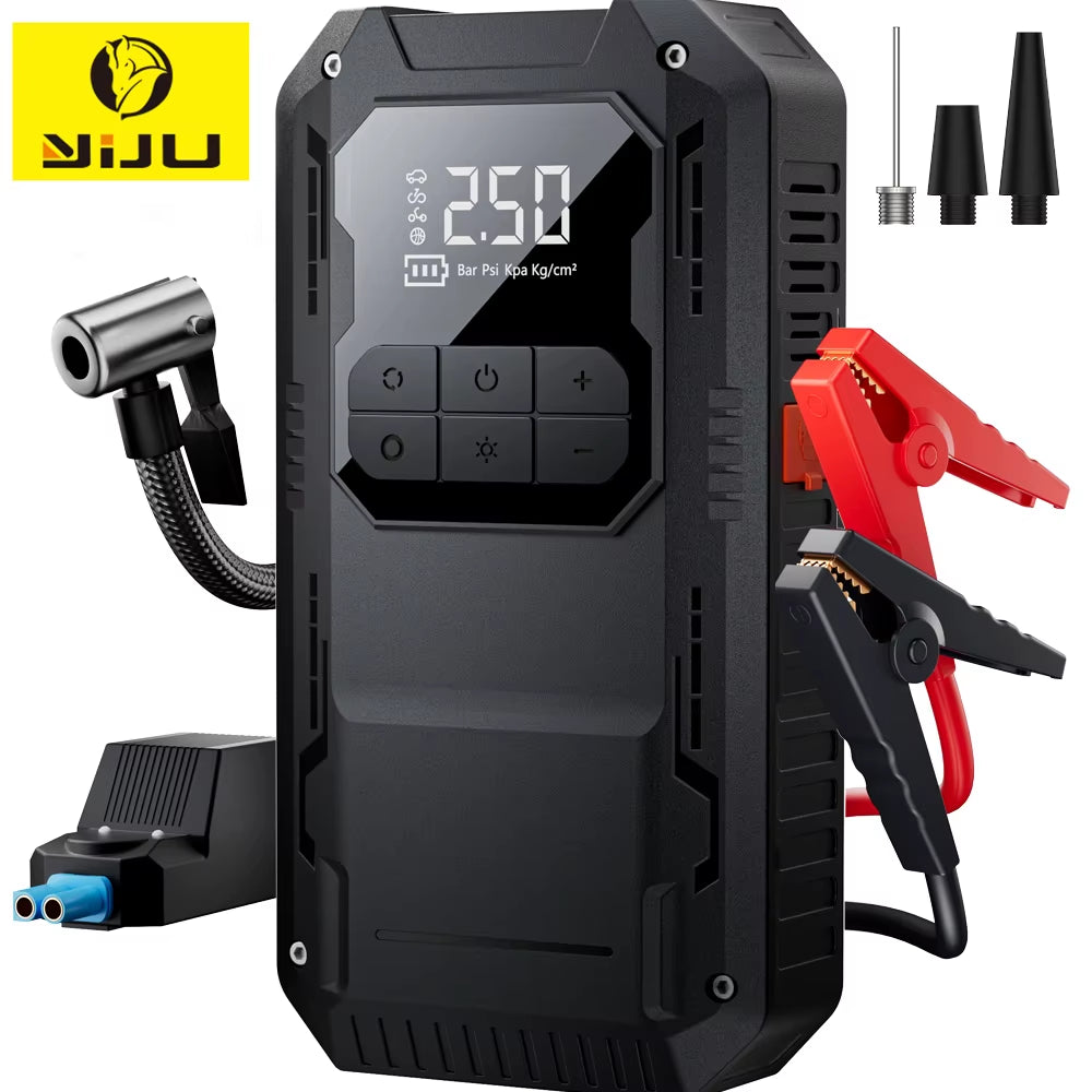 4-IN-1 Car Jump Starter with Air Compressor Car Auto Battery Booster Device150Psi Air Pump Portable Power Bank Tire Inflator