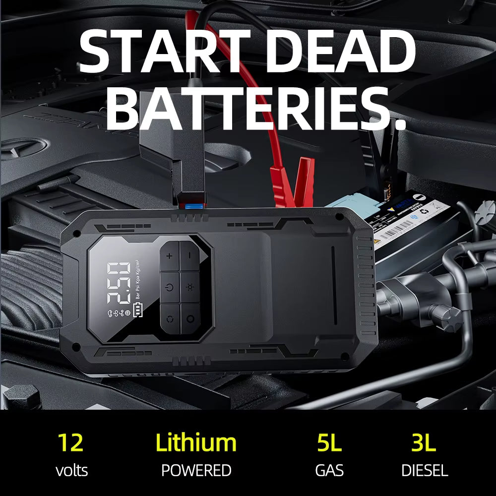 4-IN-1 Car Jump Starter with Air Compressor Car Auto Battery Booster Device150Psi Air Pump Portable Power Bank Tire Inflator