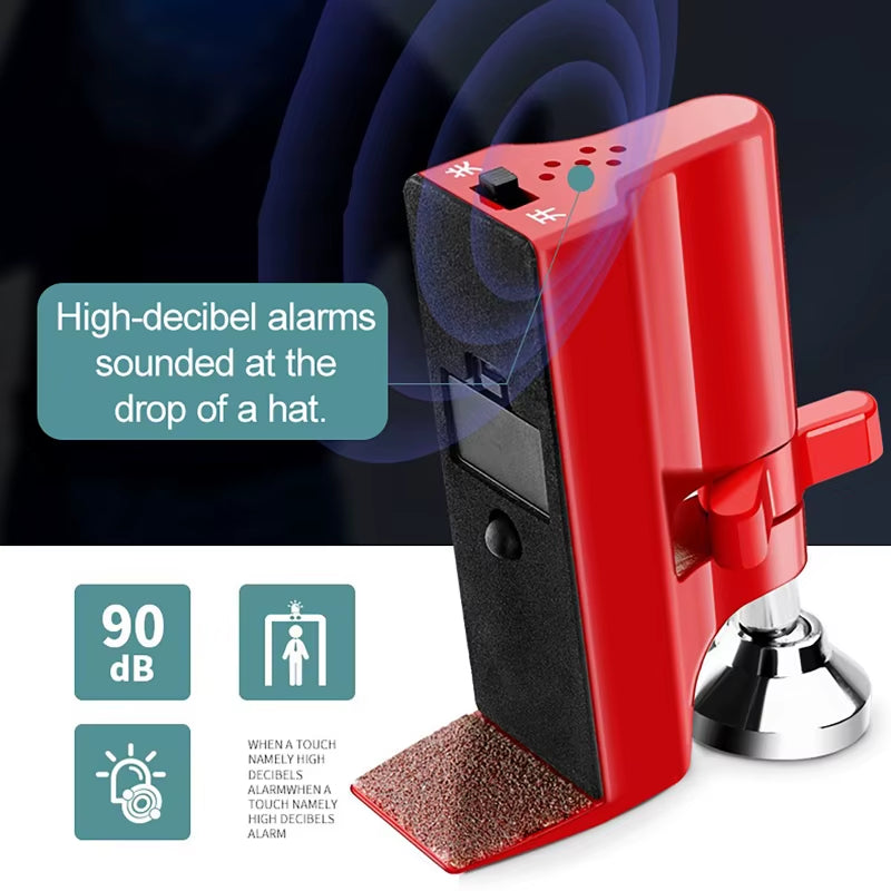Door Stopper with Alarm Anti-Theft and Anti-Pry Alarm Door Stopper Adjustable Height Suction Cup Door Lock Red for Home Hotel