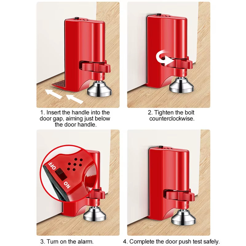 Door Stopper with Alarm Anti-Theft and Anti-Pry Alarm Door Stopper Adjustable Height Suction Cup Door Lock Red for Home Hotel