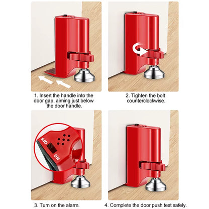 Door Stopper with Alarm Anti-Theft and Anti-Pry Alarm Door Stopper Adjustable Height Suction Cup Door Lock Red for Home Hotel