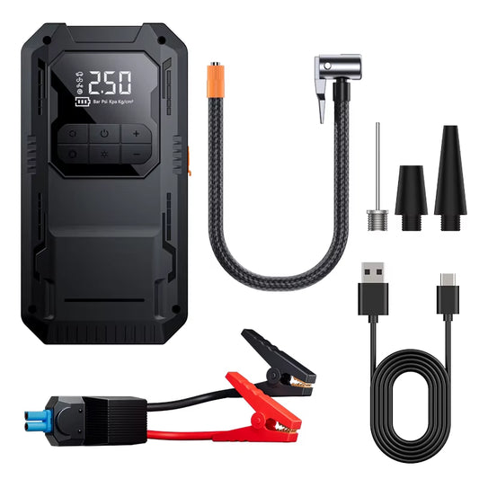 4-IN-1 Car Jump Starter with Air Compressor Car Auto Battery Booster Device150Psi Air Pump Portable Power Bank Tire Inflator