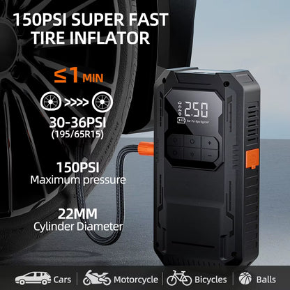 4-IN-1 Car Jump Starter with Air Compressor Car Auto Battery Booster Device150Psi Air Pump Portable Power Bank Tire Inflator