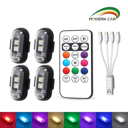 4/10X Car LED Light Multifunctional Car LED Warning Light, Rechargeable Wireless Car Light with Remote Control, Decorative Light