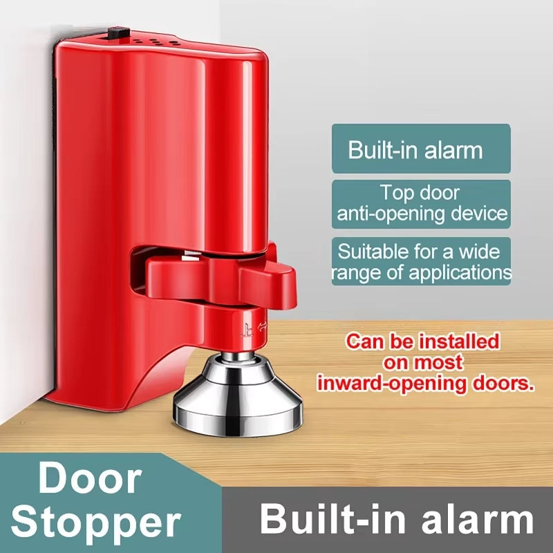 Door Stopper with Alarm Anti-Theft and Anti-Pry Alarm Door Stopper Adjustable Height Suction Cup Door Lock Red for Home Hotel